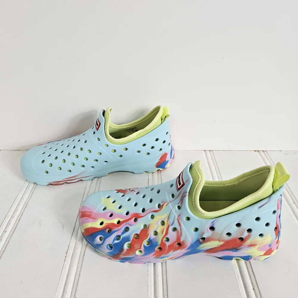 Hunter Kids Water Shoes Size 36 Original Lightweight Marble Blue Yellow Slip On